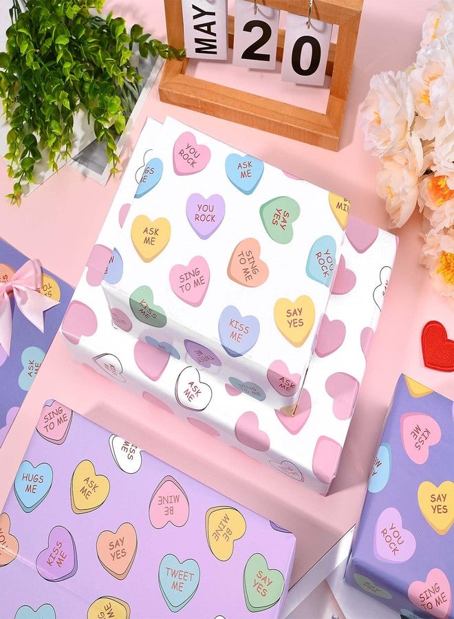 Sanixin 12 Sheets Valentine's Day Wrapping Paper Colorful Kiss Me Candy Heart Gift Wrap Paper for Wedding Anniversary Bridal Shower DIY Craft, 19.7 x 27.6 Inch, Folded Flat, 4 Patterns - Image 4